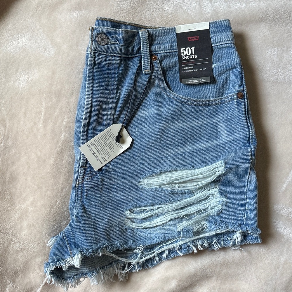 Levi's Blue Distressed Denim Shorts